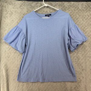 Ups & Downs Shirt Womens 1x Light Blue Textured Short Puff Sleeve Lagenlook Boho